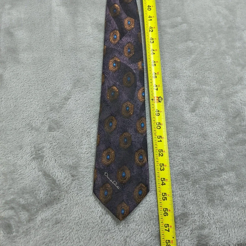 Vintage Oscar de la Renta Studio Tie Mens  90s Peacock Feather Old Money